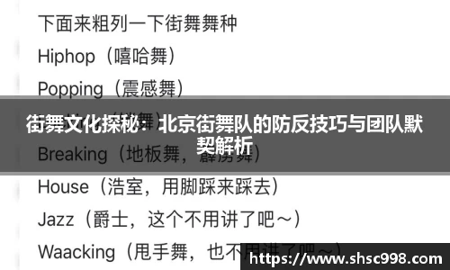 街舞文化探秘：北京街舞队的防反技巧与团队默契解析